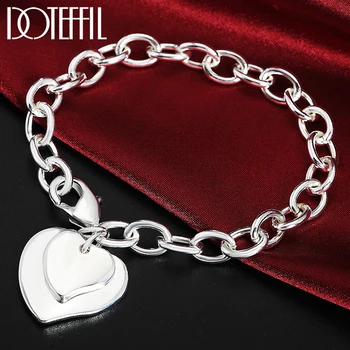 DOTEFFIL 925 Sterling Silver Dvojité Srdce Řetězce Náramek Pro Ženy, Svatební Zásnubní Večírek Módní Šperky