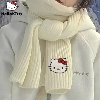 Sanrio Hello Kitty Nové Bílé Šátky Dámské Měkké Teplé Pletení Šátek Y2k Ženy Podzim Zima Korean Módní Měkké Roztomilé Šátek