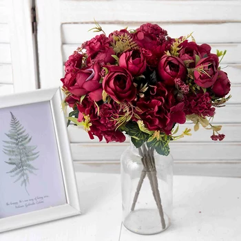 Evropská Hedvábí Umělé Čajové Růže Květiny Vázy Pro Domácí Dekoraci Příslušenství Falešné Daisy Rostlin Svatební Party DIY Dekorativní