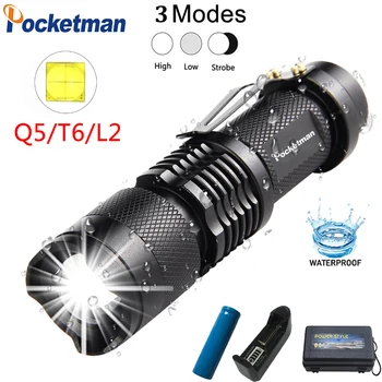 POCKETMAN Mini Svítilna Q5/T6/L2 LED Svítilny Mini Kapesní Svítilna Zoomovatelný Pochodeň Vodotěsné Camping Svítilna