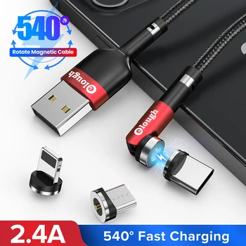 Elough Magnetická Nabíječka USB C Kabel Micro USB TypeC Kabel pro iPhone, Samsung, Xiaomi 540 Otočit Nabíjení, Rychlý USB nabíječku