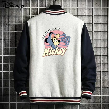 Disney 2022 Nové Příjezdu Patchwork Top Módní Logo Mickey Mouse Tisk Ležérní Baseball Bunda Bomber Volné Svetr Kabát
