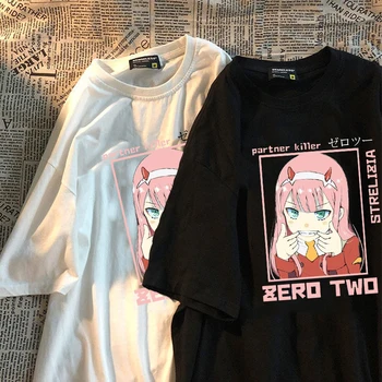 Zlato V Franxx Harajuku Žádné DVĚ Dívky Anime Tištěné T Košile Ženy Topy Letní Krátký rukáv Tričko Žena tričko Oblečení