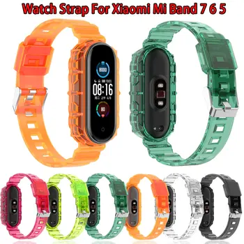 Silikonové Hodinky Popruh Pro Xiaomi Mi Band 7 6 5 Zápěstí Kapela Náramek Hodinky Smartwatch Transparentní Náhradní Watchband Příslušenství