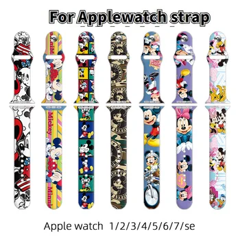 Pro Apple Watch Popruh Disney Mickey Minnie Postavy Tisk Silikonové pro IWatch Náhradní Hodinky Kapela 38-45mm Dárky