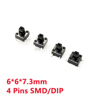 20ks 6*6 6*6*7.3 6X6X7.3mm Takt Touch Micro Hmatové tlačítkový Spínač DIP / SMD 4 Pin Reset Přepínače