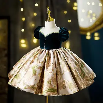Evropa Amerika sametové Děti Vintage Šaty pro Dívky Svatební Šaty Dívka Princezna Večírek, ples, Soutěž krásy vánoční Šaty Děti Oblečení