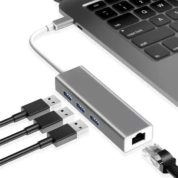 USB Ethernet s 3 Port USB HUB 2.0 RJ45 Lan Síťová Karta, USB Ethernet Adapter pro Mac iOS Android PC USB 2.0 HUB Splitter