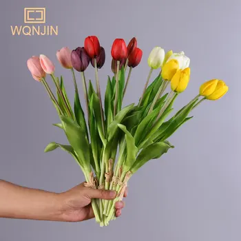 WQNJIN Nový Produkt 5 Svazků Měkké Silikonové Pocit, Tulipán Simulace Květiny Desktop Dekorace Simulace 5 Tulipán Kytice