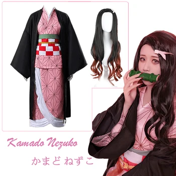 Kamado Nezuko Cosplay Kostým Kimono Anime Demon Slayer Kimetsu Č. Yaiba Cosplay Oblečení Paruka Kostým Halloween Kostýmy Uniformy