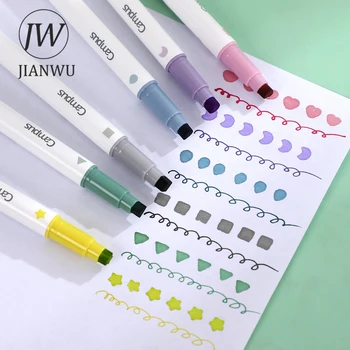 JIANWU 6 Ks/Set Double-Ended Zvýrazňovač Roztomilé Deník Dekorace Kreativní Razítka Výkresu Umění Značky Kawaii Kancelářské Potřeby