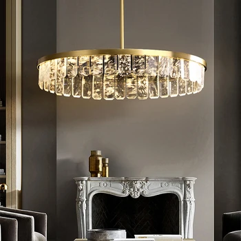 Luxusní Misty Crystal Mědi Strop Lustry LED Lustres Visí Lampy Moderní Domácí Dekoraci Světla pro Jídelna Dekor