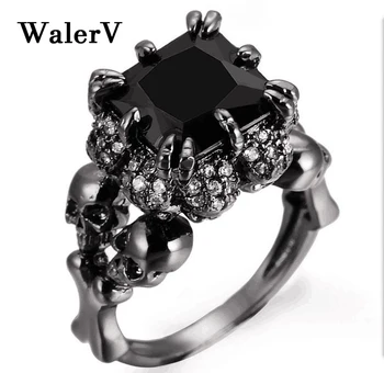 WalerV New pro Ženy, Muži na Zakázku Módní Šperky Kostra Tlapa Kroužky, Black Crystal Černá Barva Zlata Prsty Kroužky Dárek