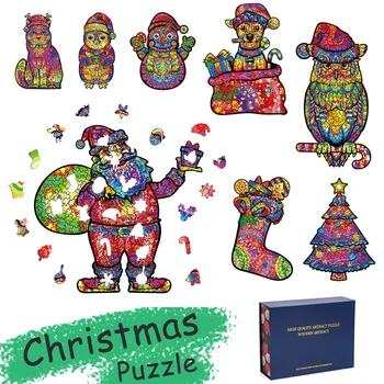 Vánoční Série Unikátních Zvířat 3D Dřevěné Puzzle pro Dospělé Puzzle Dárkové Balení Box Puzzle Děti Dřevěné Vánoční Hračky, Dárky