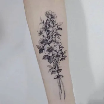 Vodotěsný Dočasné Tetování Nálepka Černé Skica Květina Design Těla Umění Falešné Tetování Flash Tetování Paže Noha Muž Žena