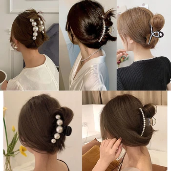 2021 Korejské Velké Vlasy Drápy Pro Ženy, Móda Krab Vlasy Klip Simulované Pearl Akryl Oversize Malé Sponky Do Vlasů Dívky Vlasové Doplňky