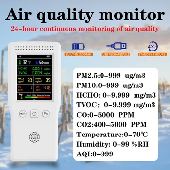 9 v 1 Ovzduší Kvalita Monitoru LCD Displej Vysoká Přesnost PM2.5 PM10 HCHO TVOC CO CO2 AQI Teplota Vlhkost Metr Detektor CO2