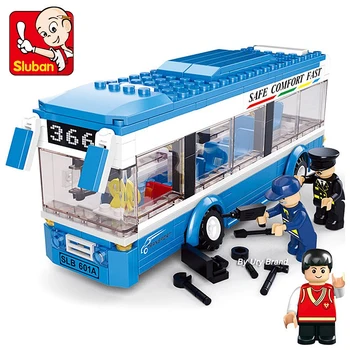 Sluban City Series Modrá Osobní Autobusové jednopodlažní Veřejných Auto Nastavit Údaje Model, Stavební Bloky DIY Hračky Pro Děti Chlapci Dárky