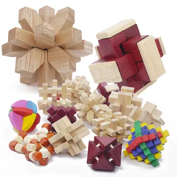 53 Druhy 3D Dřevěné Puzzle Hračky Hra Interlocked Cube puzzle Vzdělávací Hračka pro Děti Stavební Sada Blok Model 29-53