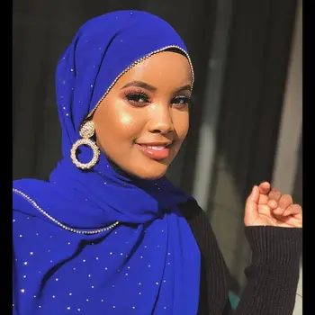 1 ks Pevné hidžáb šátek zlatý řetěz muslimské šátky prostý bublina šifon crystal šátek zábaly šály módní čelenka dlouhé šály