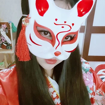 9 Styly Ručně malované Přemožitelka Fox Půl Maska na Obličej Kreativní Maškarní Festival Kabuki Kitsune Cosplay Prop