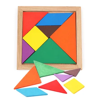 1ks Montessori Dřevěný Tangram 7 Ks Puzzle Barevné Náměstí IQ Hra, Hlavolam Inteligentní Vzdělávací Hračky pro Děti
