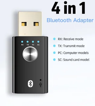 4 V 1 USB Bluetooth Adaptér 5.1 Stereo Hudební Audio Přijímač Vysílač Pro POČÍTAČ, TV Sluchátka S Mikrofonem Wireless Bluetooth Dongle