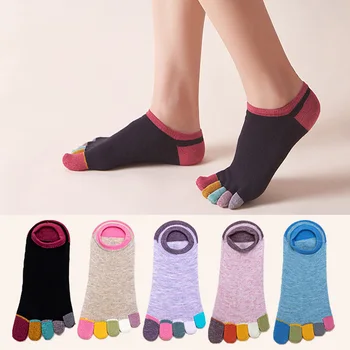 5 Párů Jaro Ne Show Prsty ponožky Čistě Bavlněné Barevné Roztomilý Ležérní Měkké Prodyšná,Deodorant,Neviditelná 5 Prst Ponožky Harajuku