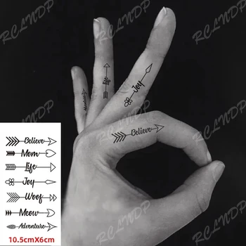 Vodotěsný Dočasné Tetování Nálepka Prst, Šipka, že Máma Život dobrodružství anglické Písmena Flash Tetování Falešné Tetování pro Ženy, Muže