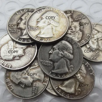 NÁS soubor(1932-1964) P/D/S 14PCS Washington Čtvrtletí Stříbrné Pozlacené Mince Kopie