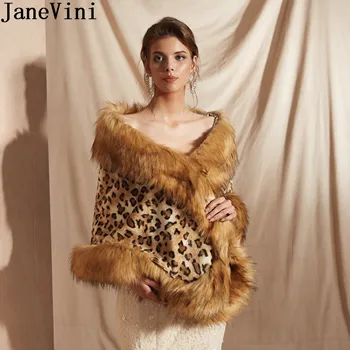 JaneVini Módní Ženy Umělé Kožešiny Zábal Zimní Svatební Kabát Etole Sexy Leopard Svatební Šál Bunda Večerní Šaty Kožešiny Zábal Ukradl