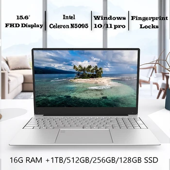 Laptop Windows 11/10 Pro Intel 16G RAM 128 G/256G/512G/1T SSD Otisků prstů Zámky PC Duální WiFi 2.4 G/5.0 G