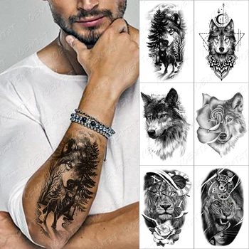 Lesní Shadow Wolf Dočasné Tetování Nálepka Pro Muže, Ženy Sova Lev Vodotěsné Falešné Henna Tiger Zvířecí Tělo Umění Tetování Obtisk