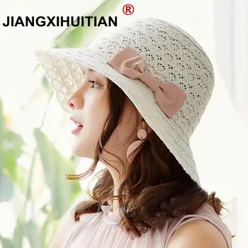 jiangxihuitian 2018 nové Letní Klobouky pro Ženy, Módní Design Ženy luk Beach Sun Hat Skládací Slaměný Klobouk