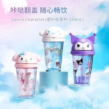 MINISO pohár Sanrio Kuromi plastové flip sipette pohár Cinnamoroll nový roztomilý ležérní pohár summermymelody Kawaii Pohár