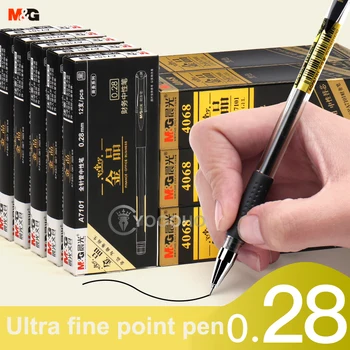 M&G 12ks 0,28 mm Ultra Jemné Finance Gelové Pero 0,28 mm Černý Inkoust Náplň Gelové pero Školní Kancelářské Potřeby Zlaté Pera