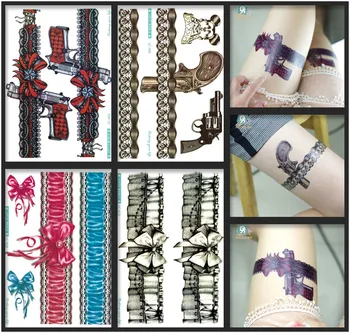 Hot Prodej Krásu Fashional Nohu Dočasné Tetování Pro Ženy Velký motýlka S Krajkou Zbraň Černá Červená Vodotěsné Tetování Nálepka