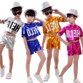 Děti Moderní Jazzový Tanec Společenský Kostým Pro Dítě Dívka Cheerleading Oblečení Chlapec Top+krátké Fázi Opotřebení Výkon 3M Reflexní