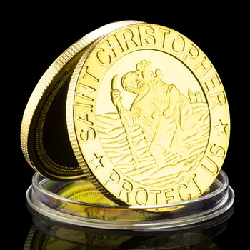 Saint Christopher Chránit Nás Suvenýr Pozlacené Mince Sběratelskou Dárek Patron Cestovatelů Pamětní Mince