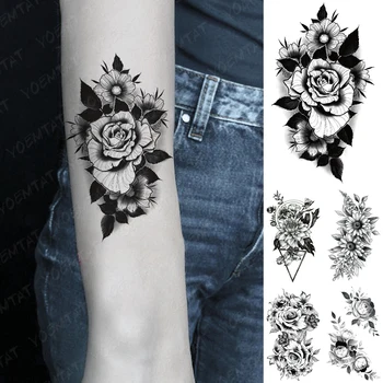 Vodotěsný Dočasné Tetování Nálepka Old School Dark Rose Flash Tetování Květiny, Ruce, Paže Zápěstí Falešné Tatto Pro Body Art Ženy Muži