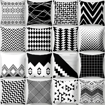 Nordic Geometrie Černý Bílý polštář Polštář Kryt Domácí Dekorativní Office Sofa Polyester povlak na Polštář 45x45cm