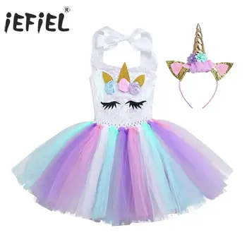 iEFIEL Děti Dívky Karikatura Cosplay Šaty s 3D Květy Lesklé Flitry Tutu Šaty s Vlasy Obruč Halloween Party Costume Dress Up