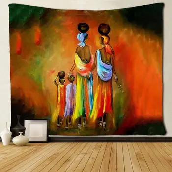 Africké Ženy a Děti Černé Afro Tapiserie Hippie Umění Unikátní Zavěšení na Zeď