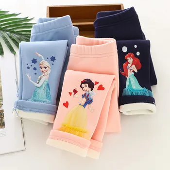 Disney Snow White Frozen Elsa Dívky Plus Sametové Legíny Zahustit Jeden Sametu Princezna Vnější Nosit Kalhoty dětské Zimní Kalhoty