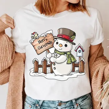 Ženy Sněhulák Trend Roztomilé Nový Rok Svátek Tričko Top Šťastné a Veselé Vánoce Karikatura Oblečení Grafický Styl Female Tee T-shirt