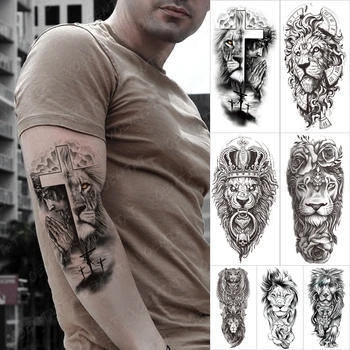 Vodotěsné Dočasné Rukáv tatooo Samolepky Kříž Spasení Lion Cloud Křesťanské Převod tetování Těla Umění Falešné tetování Muže, Ženy