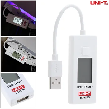 JEDNOTKA UT658B Přenosné 9V 3.5 10CM USB Napětí Monitor Aktuální Metr Kapacita Tester s LCD Digitální a Podsvícení