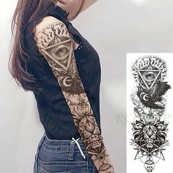Vodotěsný Dočasné Tetování Nálepka Trojúhelník, Oko, Pták, Vrána, Lev, Měsíc, Zvíře Plné Arm Falešné Tatto Flash Tetování pro Muže, Ženy