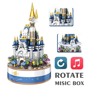 Nové Disney Hrad Rotující Music Box 617pcs Stavební Bloky, Cihly Hračky Dívky Narozeniny Dárky