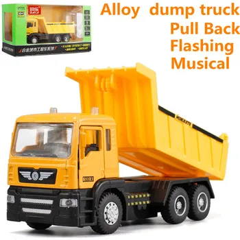 Vysoké simulace Dump truck model 1: 43 měřítko slitiny vytáhnout zpět hračky auta, blikající & muzikál,diecasts & toy vehicl,zdarma shpping